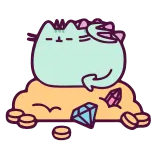 🤑 Pusheen Katze, süß, kawaii, Schatz, Edelsteine, Münzen, faul, schlafend telegram sticker