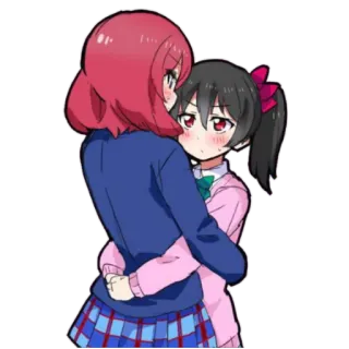 ❤ Anime, Cô gái, Ôm, Dễ thương, Tình bạn, Phim hoạt hình, Love Live whatsapp sticker
