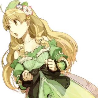😵 anime, female, girl, blonde hair, green dress, flower whatsapp sticker