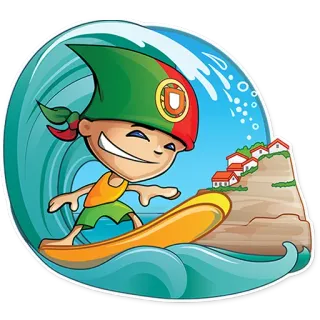 🇵🇹 surfing, cartoon, wave, beach, surfboard, ocean telegram sticker