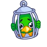🥺 pájaro, jaula, verde, dibujos animados, animal, lindo telegram sticker