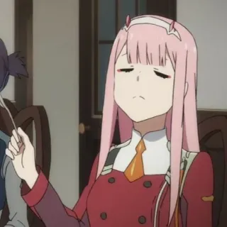 🥡 Zero Two Darling in the Franxx anime, zero two, darling in the franxx, cartoon, pink hair, character telegram sticker