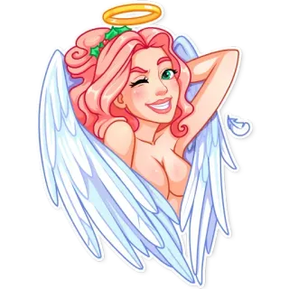 😇 ангел, крылья, женщина, розовые волосы, нимб telegram sticker