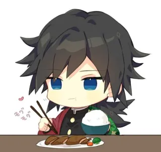 😐 Giyu Tomioka Demon Slayer モグモグ 动漫, 鬼灭之刃, 富冈义勇, Q版, 吃, 食物 whatsapp sticker