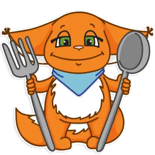 😺 fox, fork, spoon, cartoon, animal, cute, kitchen, utensils telegram sticker
