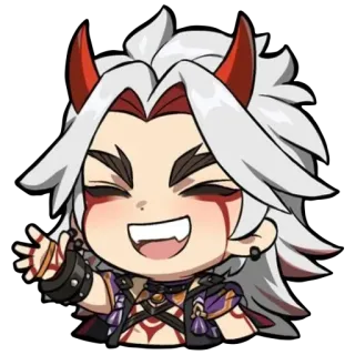 ✋ Arataki Itto Genshin Impact Anime, Jeu vidéo, Dessin animé, Sourire, Personnage, Cornes, Fanart, Arataki Itto, Genshin Impact whatsapp sticker
