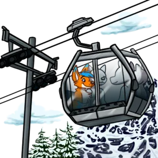 🚡 renard, animal, neige, télécabine, dessin animé, ski, montagne whatsapp sticker