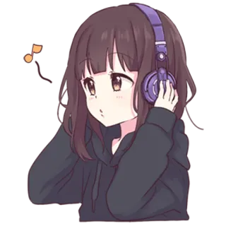 🎧 Anime, Fille, Casque, Musique, Dessin animé, Kawaii telegram sticker