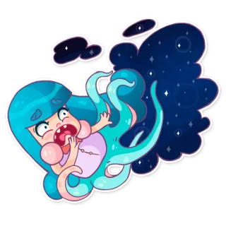 😱 Dibujos animados, Chica, Pulpo, Monstruo, Lindo, Fantasía telegram sticker