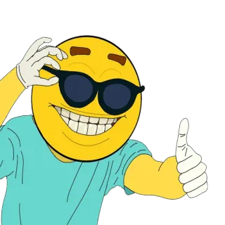 🌞 Emoji, Pollice in su, Occhiali da sole, Positivo, Cartone animato telegram sticker