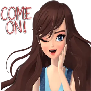😉 COME ON! garota animada, piscando, vamos, fofa, morena, amigável, alegre telegram sticker