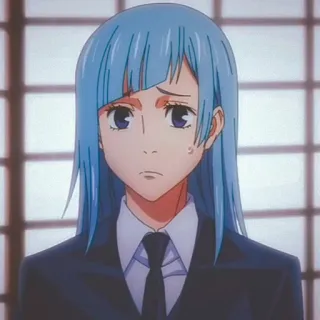 👾 Miwa Kasumi Jujutsu Kaisen anime, character, miwa kasumi, jujutsu kaisen, blue hair, suit, female telegram sticker