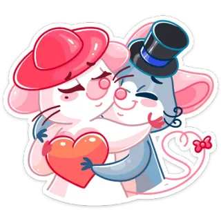 ❤️ rato, amor, coração, casal, desenho animado, casamento whatsapp sticker
