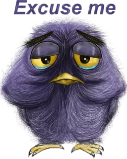 🙂 Excuse me นก, น่ารัก, สีม่วง, เศร้า, ปุย, การ์ตูน, สัตว์, ขอโทษ telegram sticker