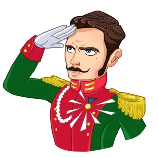 😎 Uniforme militare, Saluto, Ufficiale, Cartone animato, Rosso e verde, Bordi dorati telegram sticker