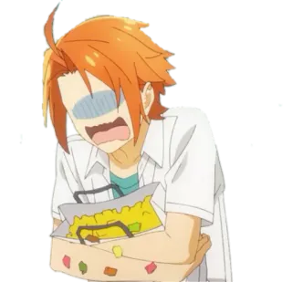 😱 anime, personaggio, spaventato, pranzo, capelli arancioni telegram sticker