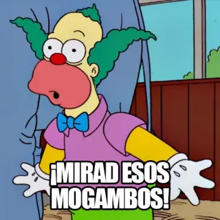 👀 Krusty the Clown The Simpsons ¡MIRAD ESOS MOGAMBOS! Krusty il clown, I Simpson, Cartoni animati, Offensivo, Spagnolo, Mogambos telegram sticker