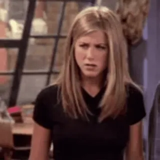 😖 Rachel Green Friends Дженнифер Энистон, обеспокоен, удивлен, светлые волосы, телешоу, 90-е, ситком telegram sticker