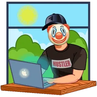 🌞 HUSTLER 小丑, 笔记本电脑, 幽默, 办公室, 表情符号 telegram sticker