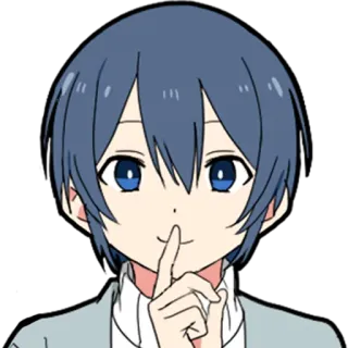 🤫 anime, personaje, chico, pelo azul, dedo en labios, shhh, mono telegram sticker