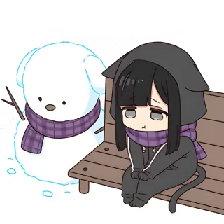 😓 anime, snow, winter, scarf, cat telegram sticker