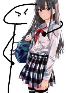 🙈 аниме, девочка, человечек, школьная форма, злой telegram sticker