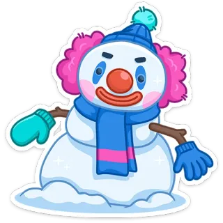 🤡 pupazzo di neve, clown, inverno, carino, cartone animato, neve, festivo telegram sticker