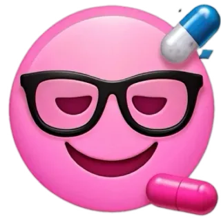 🤓 emoji, thuốc viên, thuốc, ma túy, kính, hồng, nghiện whatsapp sticker