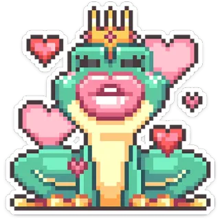 ⭐ frog, pixel art, princess, heart, crown, cute, sticker telegram sticker