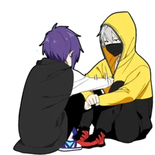 🧥 anime, character, yellow hoodie, black and white, sitting telegram sticker