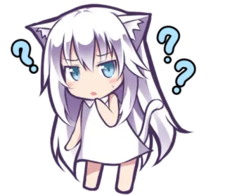 🤔 Anime, Kawaii, Chica gato, Confundido/a, Signos de interrogación, Chibi whatsapp sticker