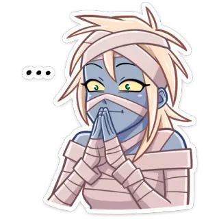 🙏 ... momia, pensando, vendajes, dibujos animados, emoji, pegatina telegram sticker