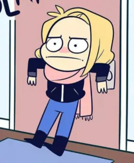 😕 cartoon, character, illustration, blonde hair, pink scarf telegram sticker