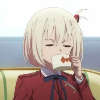 📕 Chisato Nishikigi Lycoris Recoil 애니메이션, 소녀, 마시는, 리코리스 리코일, 니시키기 치사토 telegram sticker