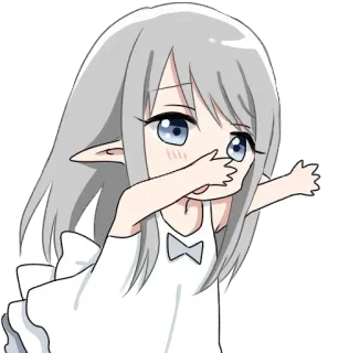 🤗 chica anime, chibi, lindo, orejas de elfo, dab, pegatina whatsapp sticker