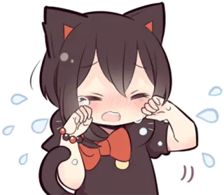 😭 Anime, Garota gato, Chorando, Kawaii, Triste, Lágrimas, Fofo whatsapp sticker