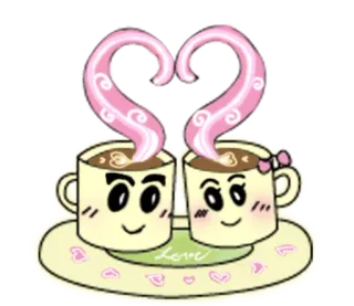 ❤ Love caffè, amore, cuore, coppia, bevanda, cartoni animati telegram sticker