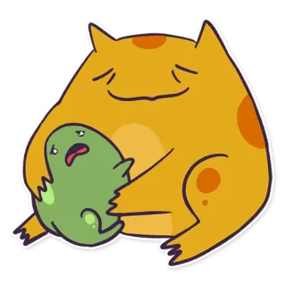 🥺 monster, imut, kartun, peluk, sedih, kuning, hijau whatsapp sticker