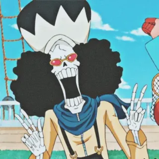 💀 Brook One Piece One Piece, Brook, anime, skeleton, pirate, peace sign telegram sticker
