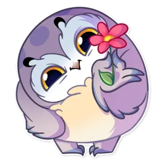 🌸 猫头鹰, 可爱, 动物, 鸟, 花, 贴纸, 卡通, 动画 telegram sticker