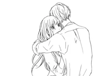 🌟 Anime, Ôm, Cặp đôi, Lãng mạn, Tình yêu, Phác thảo telegram sticker