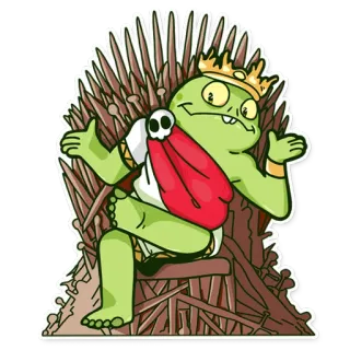 👑 rana, re, trono, corona, cartone animato, fantasy telegram sticker