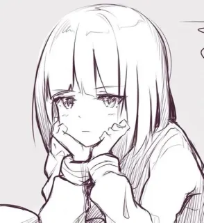 🌟 Anime, Cô gái, Buồn, Phác thảo, Bức vẽ telegram sticker