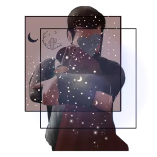 🖤 art, illustration, person, stars, moon, portrait telegram sticker