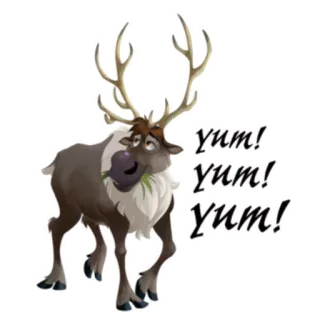 😋 Sven Frozen yum!
yum!
yum! reindeer, eating, cute, cartoon, Sven, Frozen, yum telegram sticker