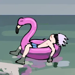 ✨ Dessin animé, Piscine, Bouée, Flamant rose, Été, Détente telegram sticker