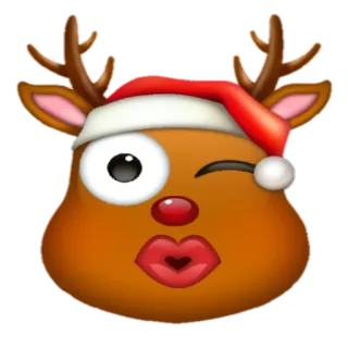 😘 олень, рождество, дед мороз, эмодзи, поцелуй, подмигивание, праздник telegram sticker