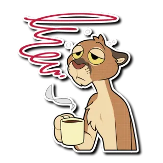 ☕️ zwierzę, kot, lew, kawa, śpiący, zmęczony, rano telegram sticker