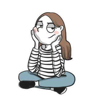 🤞 dessin animé, femme, assise, fille, ennuyée, pensif telegram sticker