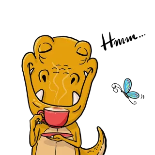 😌 dinosaurier, kaffee, schmetterling, cartoon, tier, süß whatsapp sticker